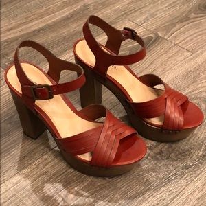 Indigo rd platform block heels rust red